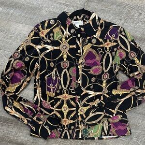 Elegant Black and Gold Chain Print Button Down Shirt